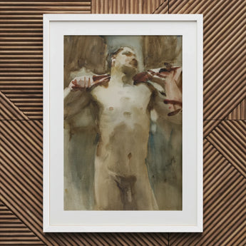 Study Male Nude Figure - John Singer Sargent Art Print / Canvas Framed Watercolor Painting Muted Earth, Prints