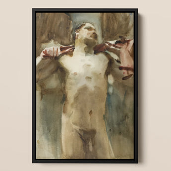 Study Male Nude Figure - John Singer Sargent Art Print / Canvas Framed Watercolor Painting Reddish-brown Hands, Prints