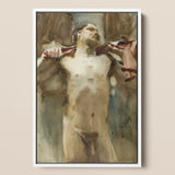 Study Male Nude Figure - John Singer Sargent Art Print / Canvas Framed Watercolor Painting Visible Veins, Prints