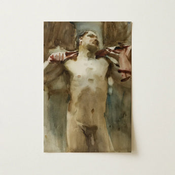 Study Male Nude Figure - John Singer Sargent Art Print / Canvas Muted-toned Oil Painting Visible Brushstrokes, Prints