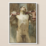 Study Male Nude Figure - John Singer Sargent Art Print / Canvas Framed Watercolor Painting Nude Male Figure Visible Veins John Singer
