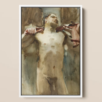 Study Male Nude Figure - John Singer Sargent Art Print / Canvas Framed Watercolor Painting Nude Male Figure Visible Veins John Singer