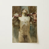 Study Male Nude Figure - John Singer Sargent Art Print / Canvas Muted-toned Oil Painting Nude Male Figure Visible Brushstrokes John Singer