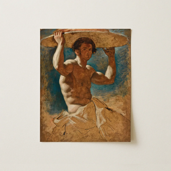 Rustic Earth-toned Oil Painting Muscular Man Wide-brimmed Hat William Etty, Raises, Nude Study Straight, Paint Made Flesh, Art, Print