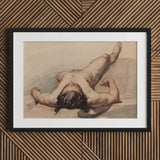 Study of a Male Nude - William Mulready Art Print / Canvas Black-framed Artwork Sepia-toned Sketch Figure Stone, Mulready’s, Lays, Bare,