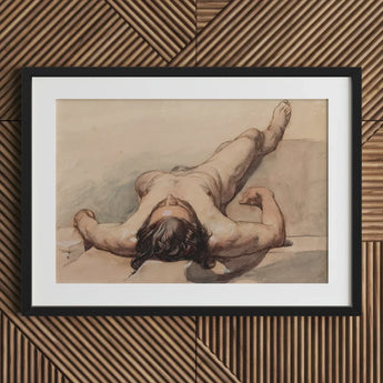 Study of a Male Nude - William Mulready Art Print / Canvas Black-framed Artwork Sepia-toned Sketch Figure Stone, Mulready’s, Lays, Bare,