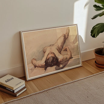 Study of a Male Nude - William Mulready Art Print / Canvas Framed Classical-style Figure Soft Sepia Tones, Mulready’s, Lays, Bare,
