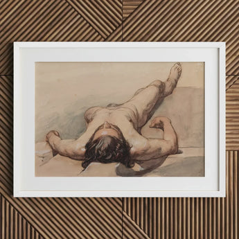 Study of a Male Nude - William Mulready Art Print / Canvas Framed Watercolor Artwork Figure Rendered Soft Beige, Mulready’s, Lays, Bare,