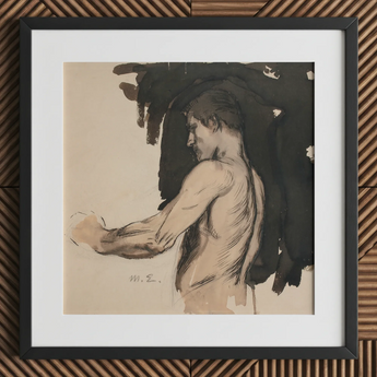 Study of a Naked Man - Magnus Enckell Art Print / Canvas, 12x12’’ / 31x31cm / Black Frame / Matboard, Posters Prints & Visual Artwork, Toby