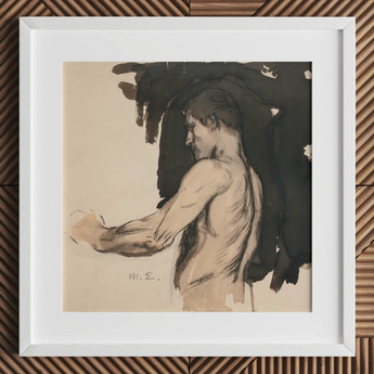 Study of a Naked Man - Magnus Enckell Art Print / Canvas, 12x12’’ / 31x31cm / White Frame / Matboard, Posters Prints & Visual Artwork, Toby