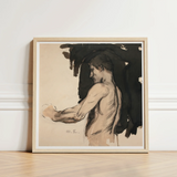 Framed Sketch Muscular Man Profile Rendered Soft Beige Magnus Enckell, Naked, Reaches, Finnish Symbolist Generation, Three-quarter Rear