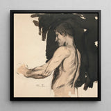 Study of a Naked Man - Magnus Enckell Art Print / Canvas Black-framed Artwork Muscular Profile Rendered Sketchy Ink, Reaches, Finnish