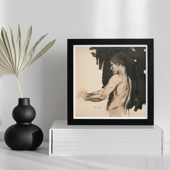 Study of a Naked Man - Magnus Enckell Art Print / Canvas Black-framed Watercolor Portrait Nude Male Figure Profile Signed, Reaches, Finnish