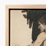 Minimalist Wooden-framed Canvas Print Monochromatic Ink-style Illustration Man’s Magnus Enckell, Naked Man, Reaches, Finnish Symbolist