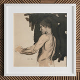 Study of a Naked Man - Magnus Enckell Art Print / Canvas Framed Ink Wash Sketch Nude Male Figure Profile, Reaches, Finnish Symbolist