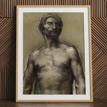 Studie eines nackten Mannes mit Turban – Georges Desvallieres Kunstdruck / Leinwand, 24x32’’ / 61x81cm / Naturrahmen / Passepartout, Poster, Drucke &
