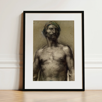 Study of Naked Man at the Turban - Georges Desvallieres Art Print / Canvas, 12x16’’ / 31x41cm / Black Frame / Matboard, Posters Prints &