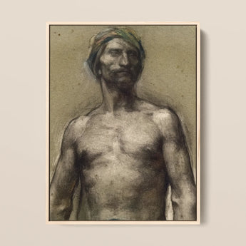 Study of Naked Man at the Turban - Georges Desvallieres Art Print / Canvas, 12x16’’ / 31x41cm / Natural Frame, Posters Prints & Visual
