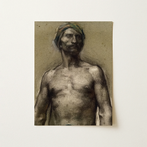 Study of Naked Man at the Turban - Georges Desvallieres Art Print / Canvas, 12x16’’ / 31x41cm / Unframed / no Border, Posters Prints &