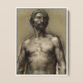 Study of Naked Man at the Turban - Georges Desvallieres Art Print / Canvas, 12x16’’ / 31x41cm / White Frame, Posters Prints & Visual