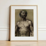 Study of Naked Man at the Turban - Georges Desvallieres Art Print / Canvas Framed Charcoal Sketch Muscular Bare-chested Headwrap Torso