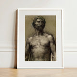 Study of Naked Man at the Turban - Georges Desvallieres Art Print / Canvas Framed Charcoal Sketch Muscular Headwrap Rendered Earthy Torso