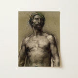 Study of Naked Man at the Turban - Georges Desvallieres Art Print / Canvas Sepia-toned Charcoal Sketch Shirtless Rendered Textured Torso