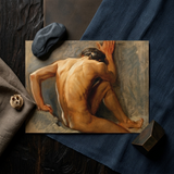 Study of a Nude Man - August Andreas Jerndorff Fine Art Print / Canvas Rectangular Classical Oil Painting Male Baltic Oysters Cracked,