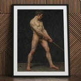 Study of a Nude Man - Follower Pierre Narcisse Guerin Art Print / Canvas Black-framed Male Figure Sword Realistic Striking, Raw