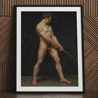Study of a Nude Man - Follower Pierre Narcisse Guerin Art Print / Canvas Black-framed Male Figure Sword Realistic Striking, Raw