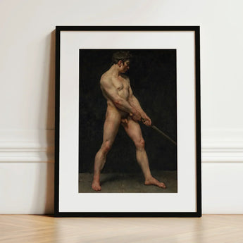 Study of a Nude Man - Follower Pierre Narcisse Guerin Art Print / Canvas Black-framed Muscular Male Figure Sword Striking, Raw Masculinity,