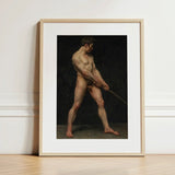 Study of a Nude Man - Follower Pierre Narcisse Guerin Art Print / Canvas Framed Reproduction Classical Male Painting Light Wood Striking,