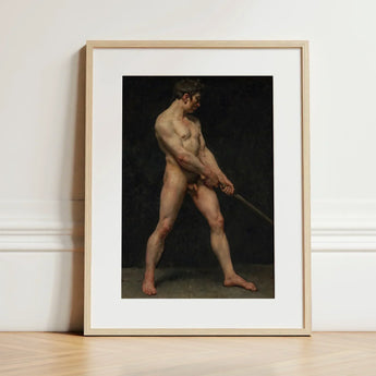 Study of a Nude Man - Follower Pierre Narcisse Guerin Art Print / Canvas Framed Reproduction Classical Male Painting Light Wood Striking,