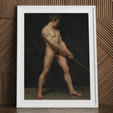 Study of a Nude Man - Follower Pierre Narcisse Guerin Art Print / Canvas White-framed Classical Male Figure Sword Rendered Striking, Raw