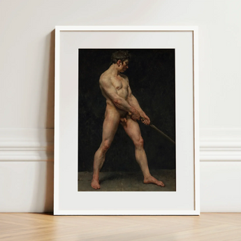 Study of a Nude Man - Follower Pierre Narcisse Guerin Art Print / Canvas White-framed Muscular Male Figure Sword Striking, Raw Masculinity,