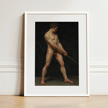 Study of a Nude Man - Follower Pierre Narcisse Guerin Art Print / Canvas White-framed Muscular Male Figure Sword Striking, Raw Masculinity,