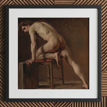 Estudio de un hombre desnudo - Lámina artística de Gustave Courbet / Lienzo, 12x12’’ / 31x31cm / Marco negro / Passepartout, pósters, impresiones y obra visual, Toby