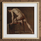 Estudio de un hombre desnudo - Lámina artística de Gustave Courbet / Lienzo, 12x12’’ / 31x31cm / Marco natural / Passepartout, pósters, impresiones y obra visual,