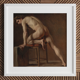 Estudio de un hombre desnudo - Lámina artística de Gustave Courbet / Lienzo, 12x12’’ / 31x31cm / Marco blanco / Passepartout, pósters, impresiones y obra visual, Toby