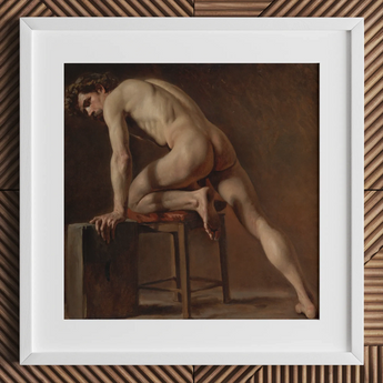 Estudio de un hombre desnudo - Lámina artística de Gustave Courbet / Lienzo, 12x12’’ / 31x31cm / Marco blanco / Passepartout, pósters, impresiones y obra visual, Toby