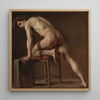 Estudio de un hombre desnudo - Lámina artística de Gustave Courbet / Lienzo, 12x12’’ / 31x31cm / Marco natural, pósters, impresiones y obra visual, Toby Leon
