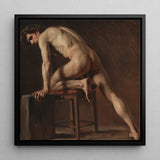 Study of a Nude Man - Gustave Courbet Art Print / Canvas Black-framed Reproduction Caravaggio’s Muscular Youth Male Figure Courbet’s, Naked