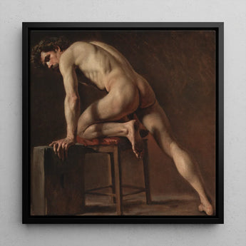 Study of a Nude Man - Gustave Courbet Art Print / Canvas Black-framed Reproduction Caravaggio’s Muscular Youth Male Figure Courbet’s, Naked