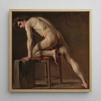 Study of a Nude Man - Gustave Courbet Art Print / Canvas Square-framed Oil Painting Male Figure Classical Pose Courbet’s, Naked Form,
