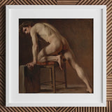 Study of a Nude Man - Gustave Courbet Art Print / Canvas White-framed Classical Oil Painting Male Figure Dynamic Courbet’s, Naked Form,