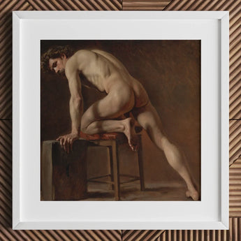 Study of a Nude Man - Gustave Courbet Art Print / Canvas White-framed Classical Oil Painting Male Figure Dynamic Courbet’s, Naked Form,