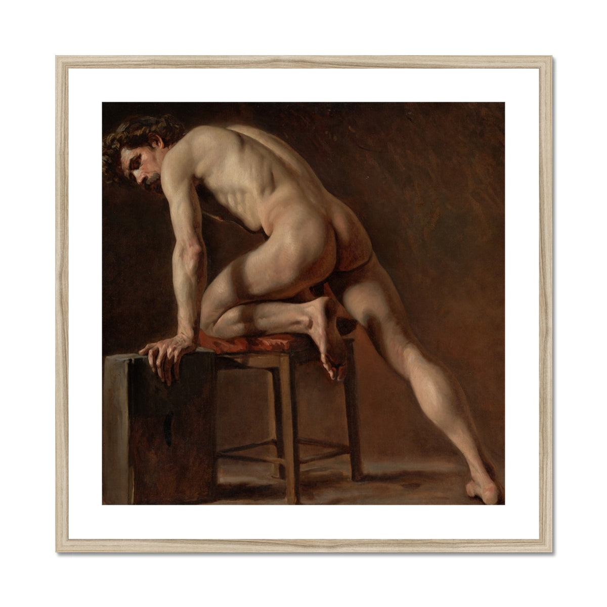 Study of a Nude Man Gustave Courbet Art Print, Classical Nude Figure Study Painting Muscular Body Wooden