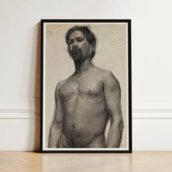 Study of a Black Man - Henry Ossawa Tanner Art Print / Canvas Black-framed Charcoal Sketch Bearded Pose Tanner’s Strokes, Figure Emerges,