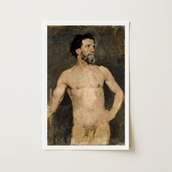 Study of a Male Model - Albert Edelfelt Fine Art Print / Canvas Framed Reproduction Classical Nude Painting Earthy Tones Parisian, Ochre