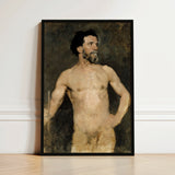 Study of a Male Model - Albert Edelfelt Fine Art Print / Canvas Framed Oil Painting Muscular Bearded Man Classical Style Parisian, Ochre